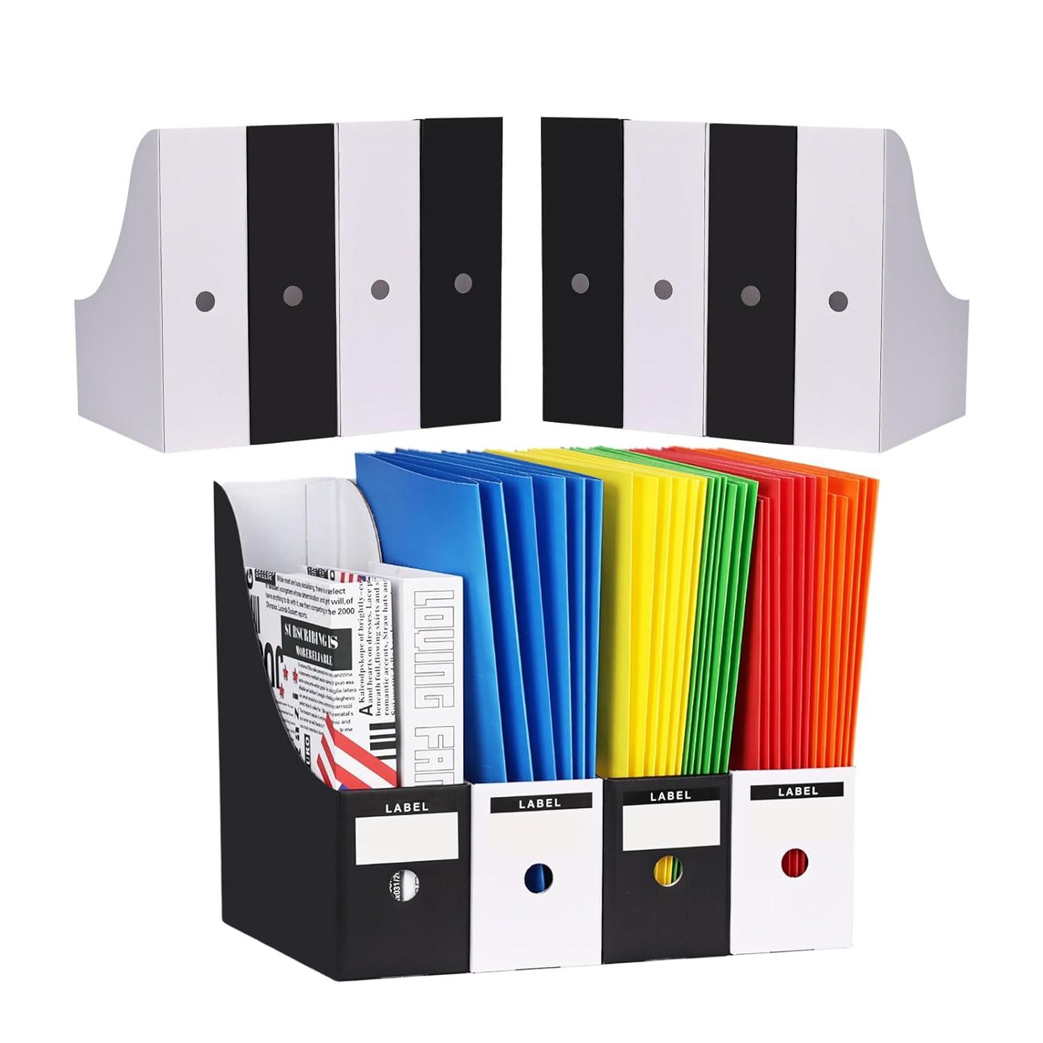 HUAPRINT Magazine File Holder(12 Pack,White)-Folder Holder,Desk File Organizer,Document Holder Box,Magazine Storage Box,With Labels