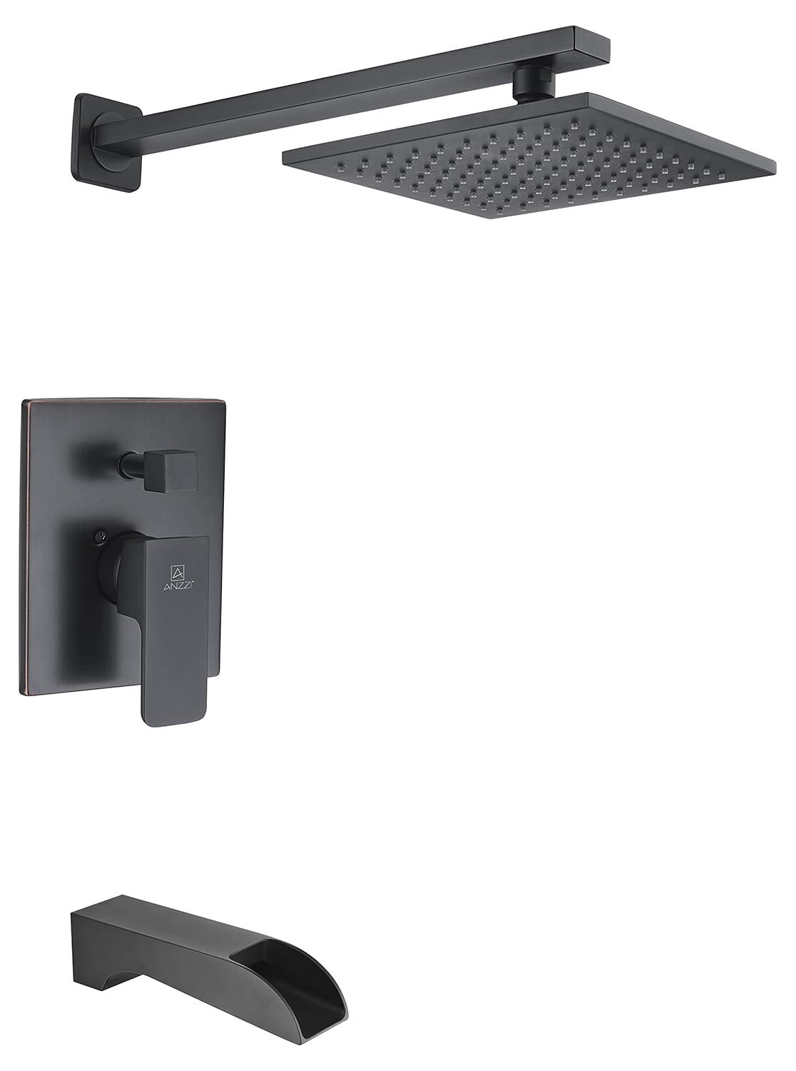 Matte Black Brass Square Wall Mounted Shower Faucet