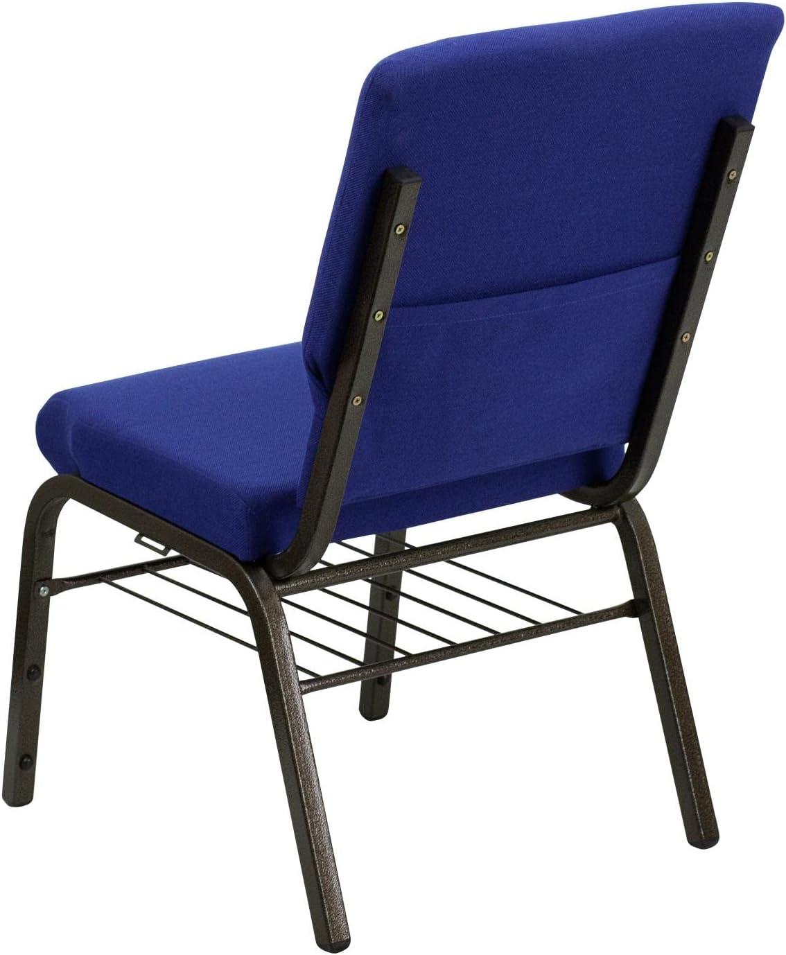BizChair 18.5''W Church Chair in Navy Blue Fabric with Book Rack - Gold Vein Frame