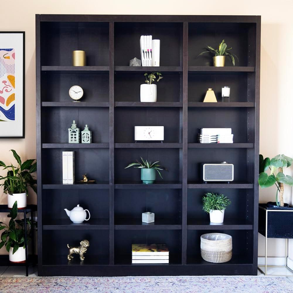 Winston Porter Aliette Triple Wide Wood Bookcase, 18 Bookshelf, 84 inch Tall Storage and Display Bookshelf for Home Office and Living Room