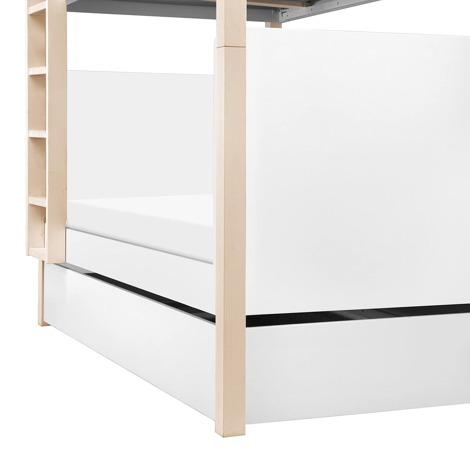 White Twin Wood Frame Bunk Bed with Trundle