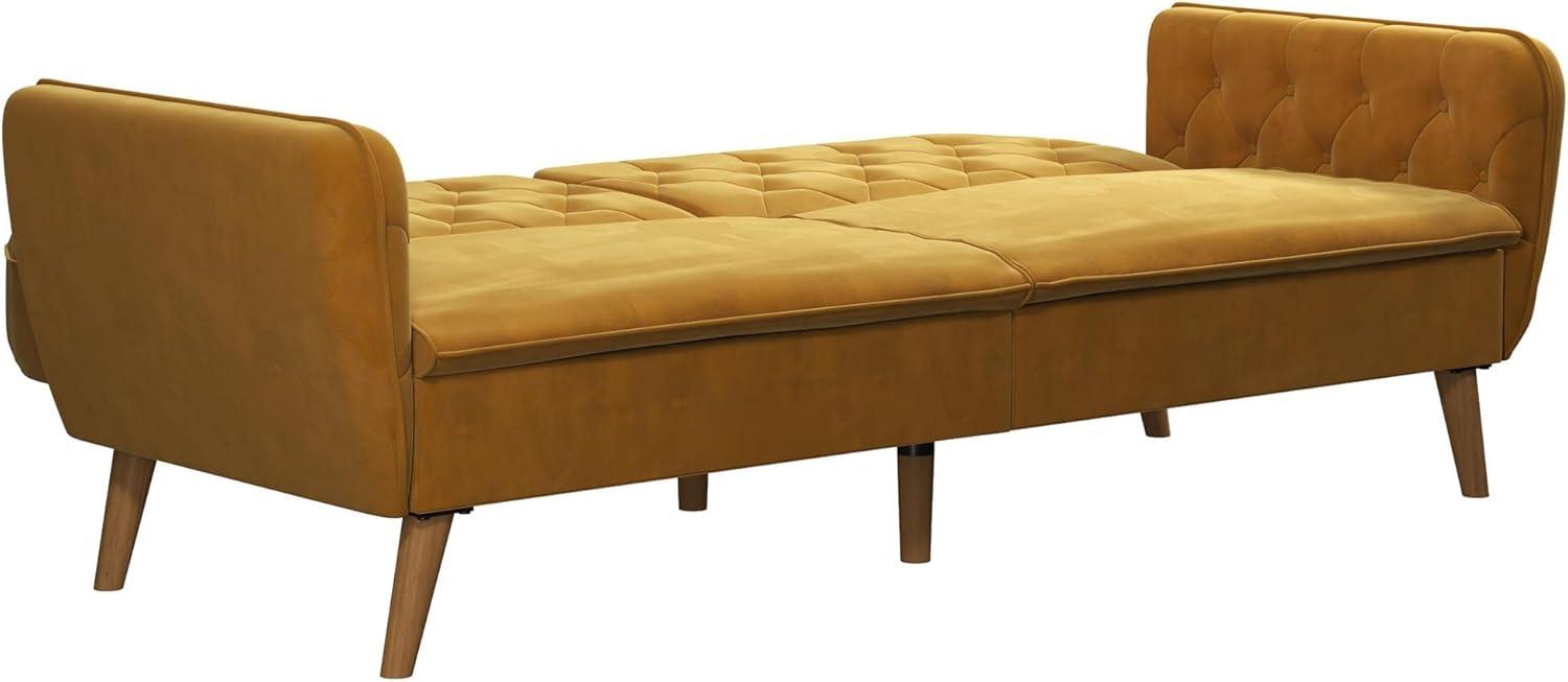 Tallulah Memory Foam Futon and Sofa Bed Mustard Yellow - Novogratz: Velvet Upholstery, Split-Back Design, Wooden Legs