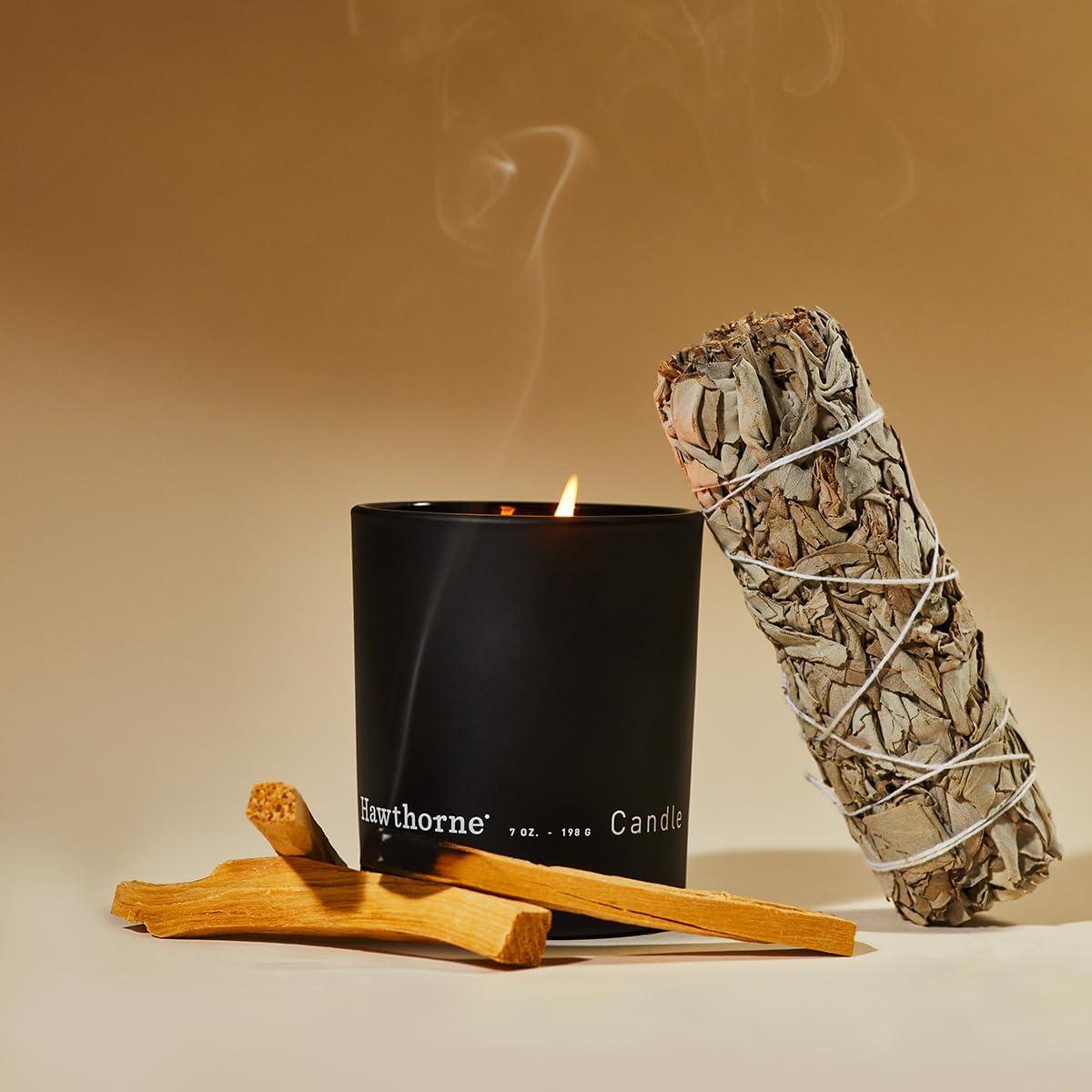 Hawthorne Aromatic & Woody Cologne-Scented Candle. Notes of Fresh Pine, Woody Vetiver, Sweet Musk, and Sandalwood. Soy Blend Wax. 7 Oz. About 50 Hours of Burn Time. C43