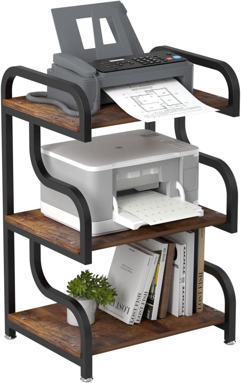 Printer Stand, 3-Tier Large Printer Stand, Durable Materials and Ample Storage Space, Printer Table for Home Office Organization,Rustic Brown