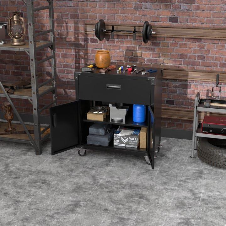 Black Lockable Metal Office Cabinet with Adjustable Shelving