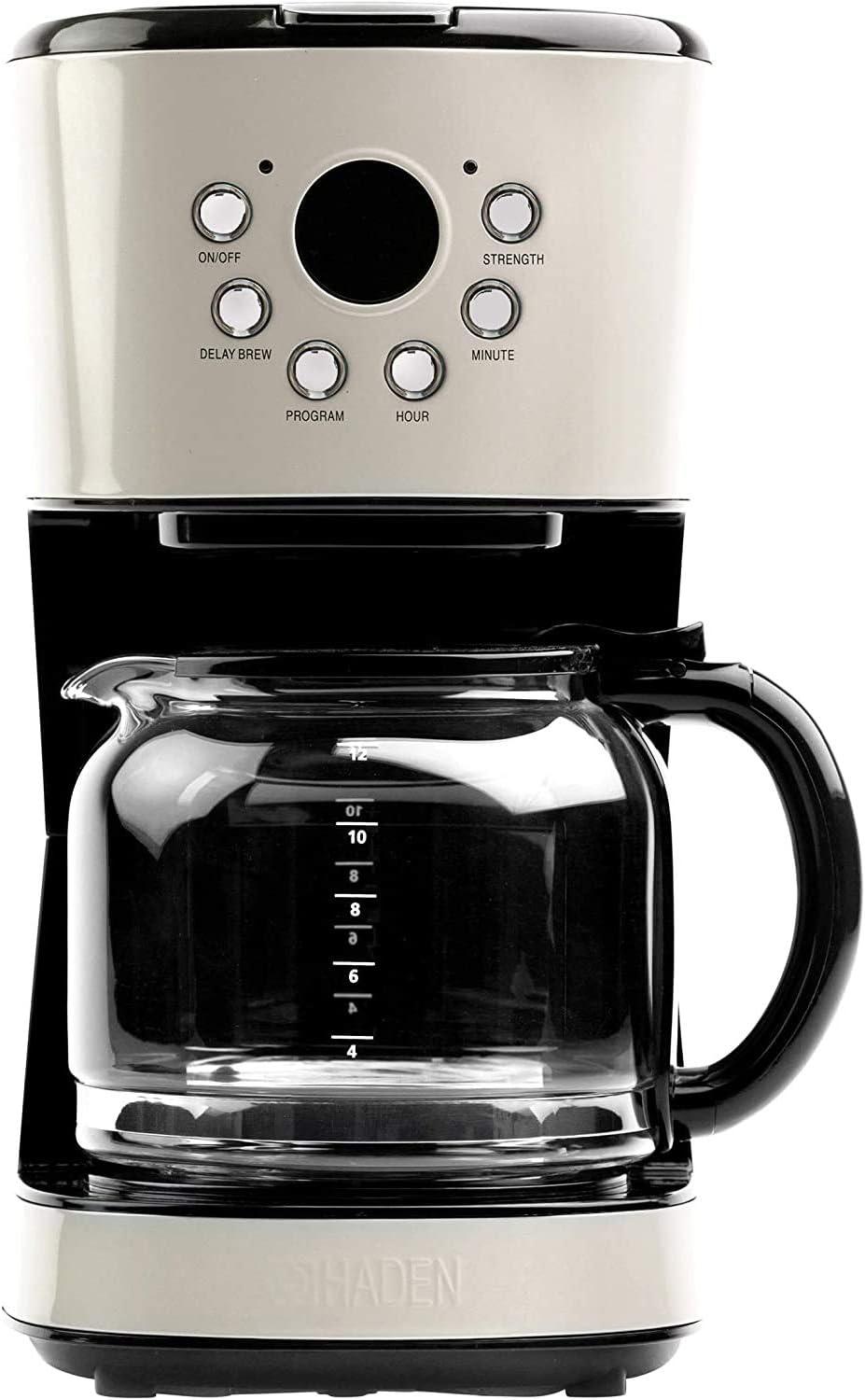 Haden Retro Style 12 Cup Programmable Home Coffee Maker Machine with Carafe and Wide Slot Stainless Steel Retro 2-Slice Toaster, Putty Beige