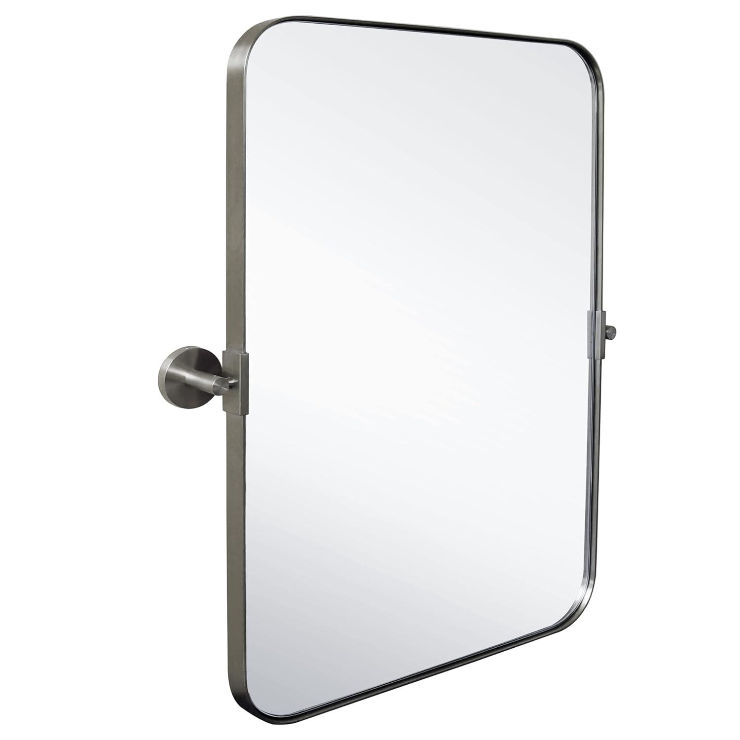 Hamilton Hills Black Metal Surrounded Round Pivot Mirror Silver Backed