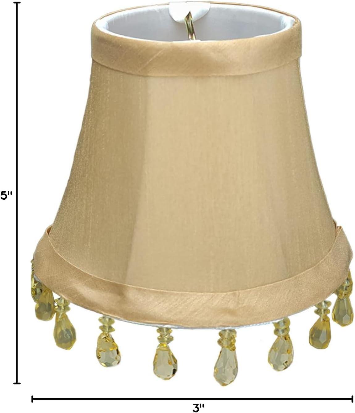 Antique Gold Silk Bell Chandelier Shades with Beads, Set of 6