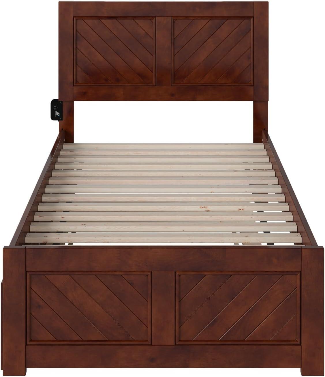 Walnut Full Platform Bed with Trundle and USB Charger