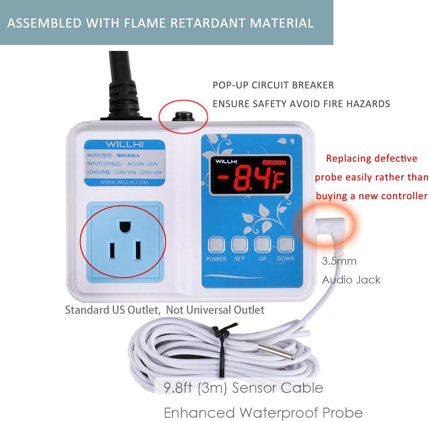 willhi wh1436a temperature controller 110v digital thermostat switch sous vide controller ntc 10k sensor, improved version