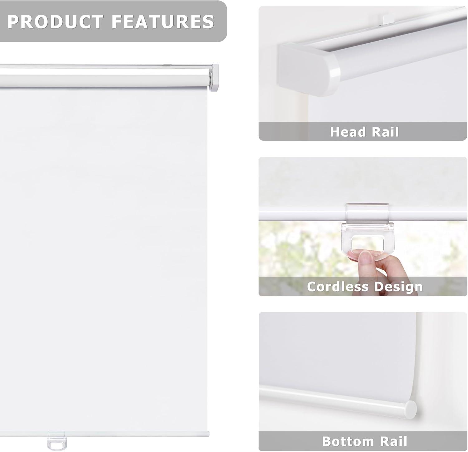 Muanna Cordless Cellular Shades No Tools No Drill Blackout Cellular Blinds for Window Size 25'' W x 48'' H, Silver White