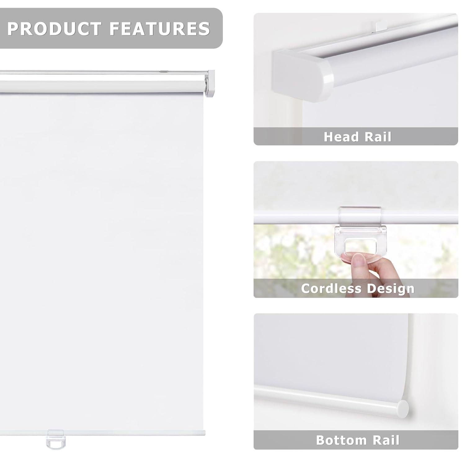 Muanna Cordless Cellular Shades No Tools No Drill Blackout Cellular Blinds for Window Size 25'' W x 48'' H, Silver White