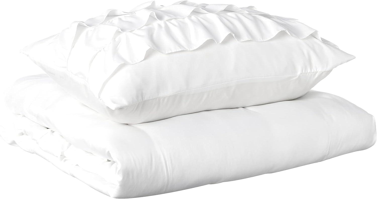 Twin White Microfiber Ruffled Comforter Set