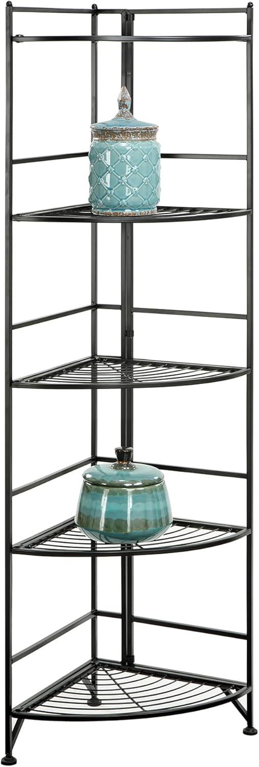 Convenience Concepts Xtra Storage 5 Tier Folding Metal Corner Shelf, Black