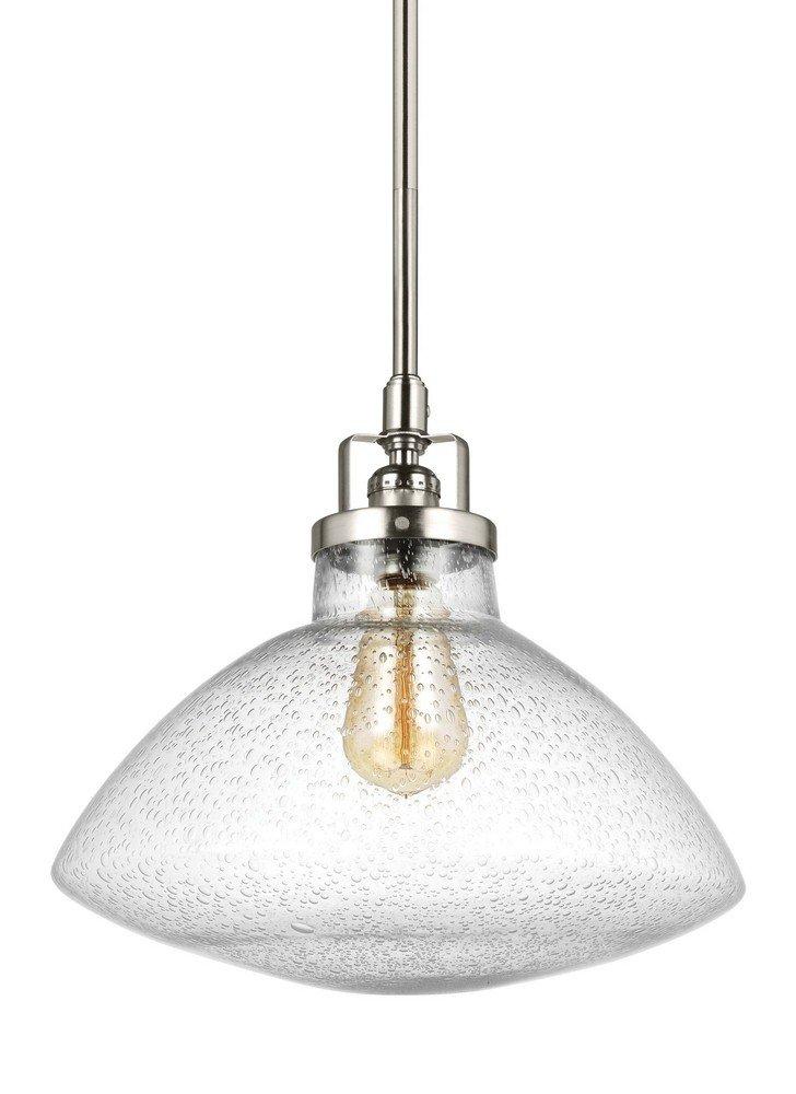 Generation Lighting Belton 1 -Light Brushed Nickel Transitional Seeded glass Dome Medium Hanging Pendant light