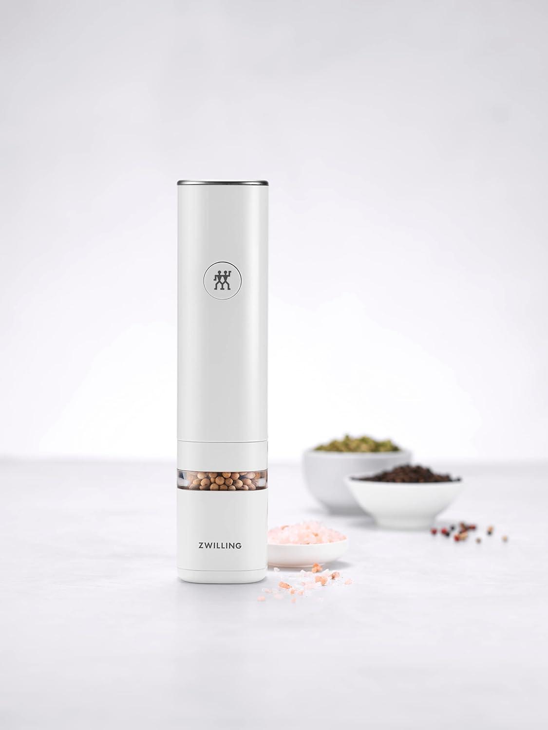 White Electric Salt and Pepper Mill with Ceramic Grinder