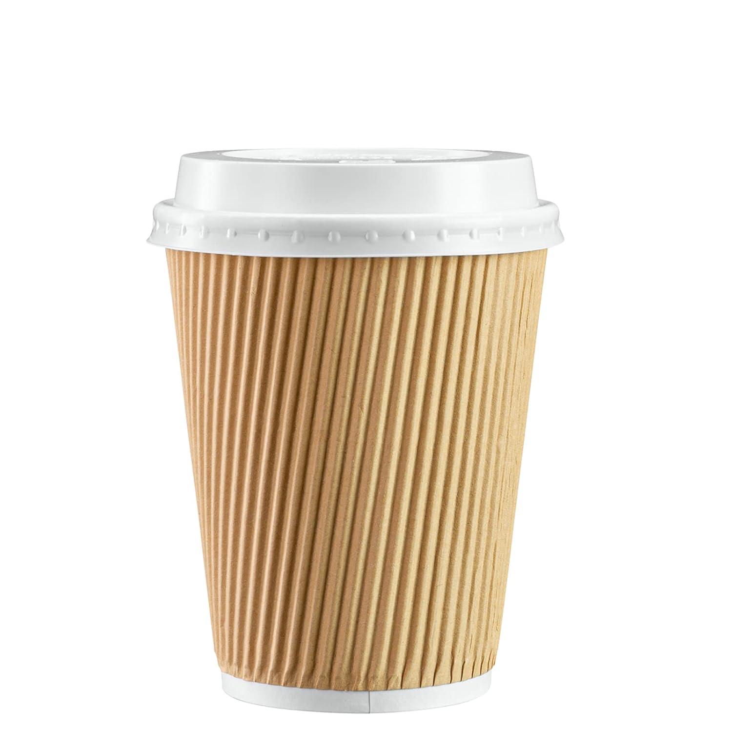 GUSTO Disposable Coffee Cups with Lids 12 Oz Insulated Paper Cups, 100-Pack