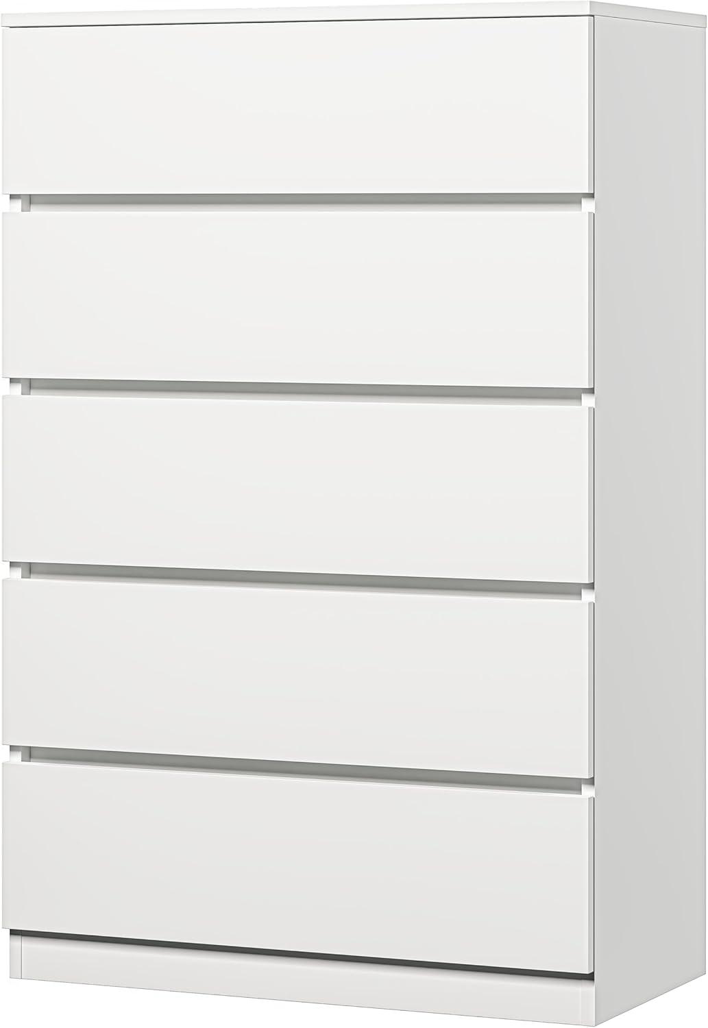 White Vertical 5-Drawer Tall Wood Dresser