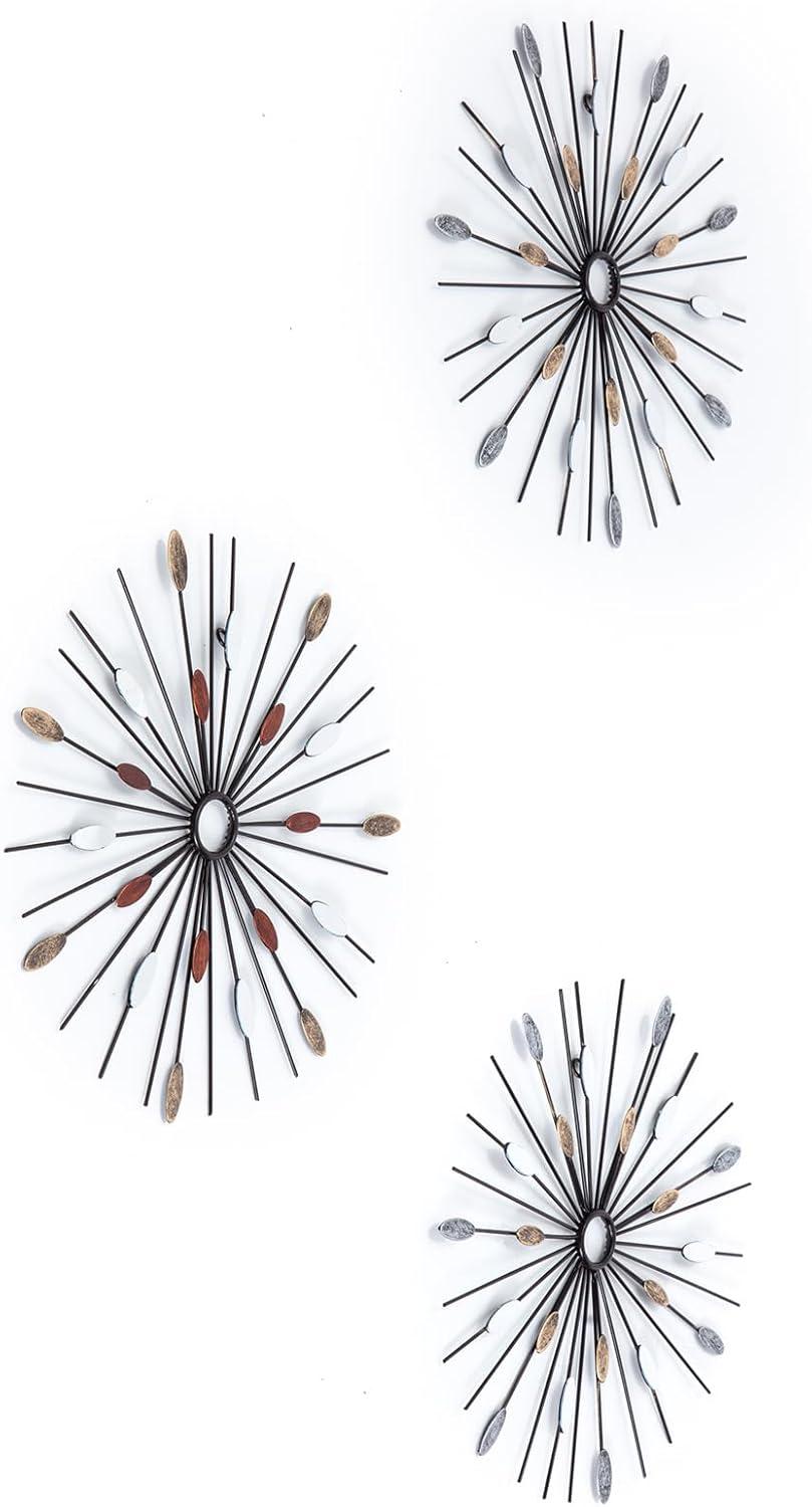 Aureaus 12" Black and Copper Metal Starburst Wall Art Set