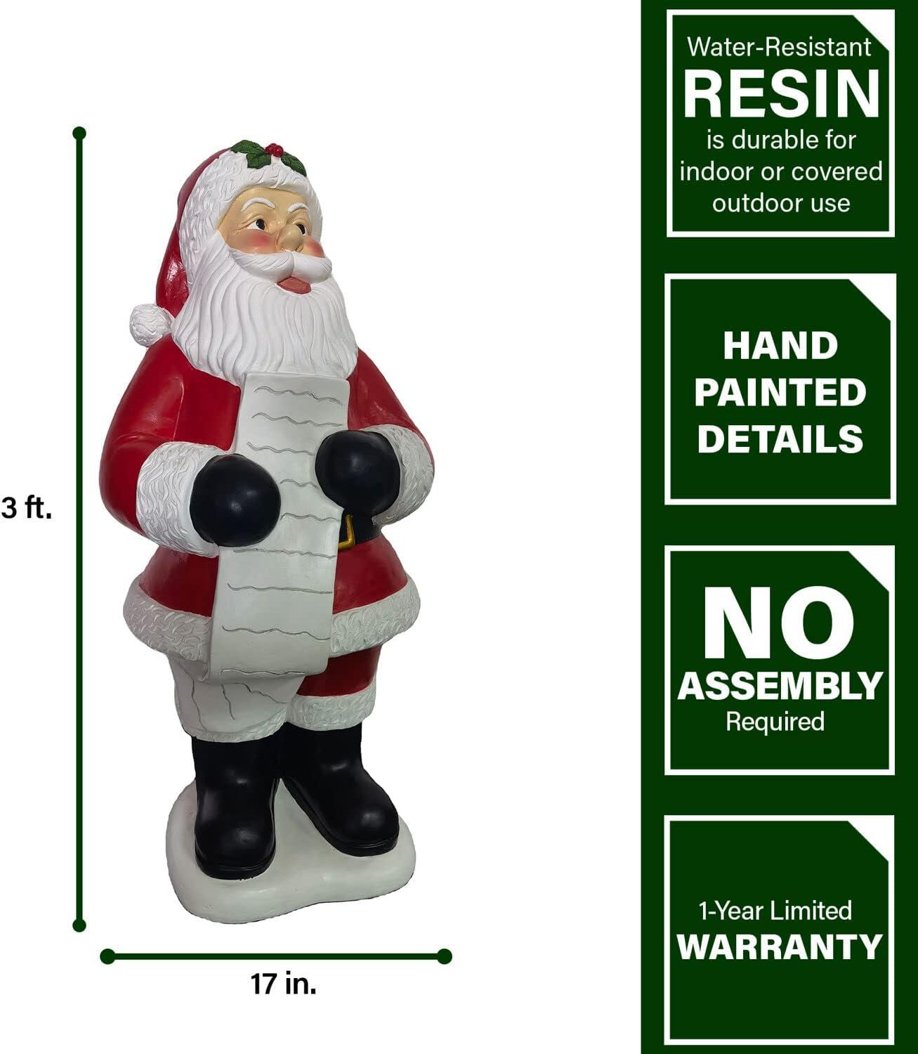 Resin African American Santa Claus Holding a Naughty and Nice List Statue