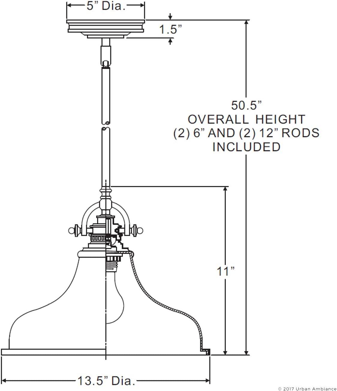 Urban Ambiance Luxury Industrial Hanging Pendant Light, Medium Size: 11.5"H x 13.5"W, with Americana Style Elements, Nostalgic Design, Oil Rubbed Parisian Bronze Finish and Opal Etched Glass, UQL2335