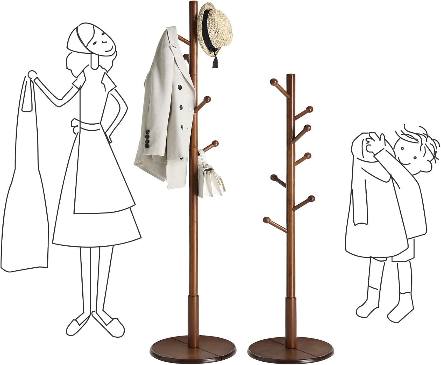 Coat Rack with 7 Rounded Hooks, Hall Tree, Coat Stand Dark Walnut
