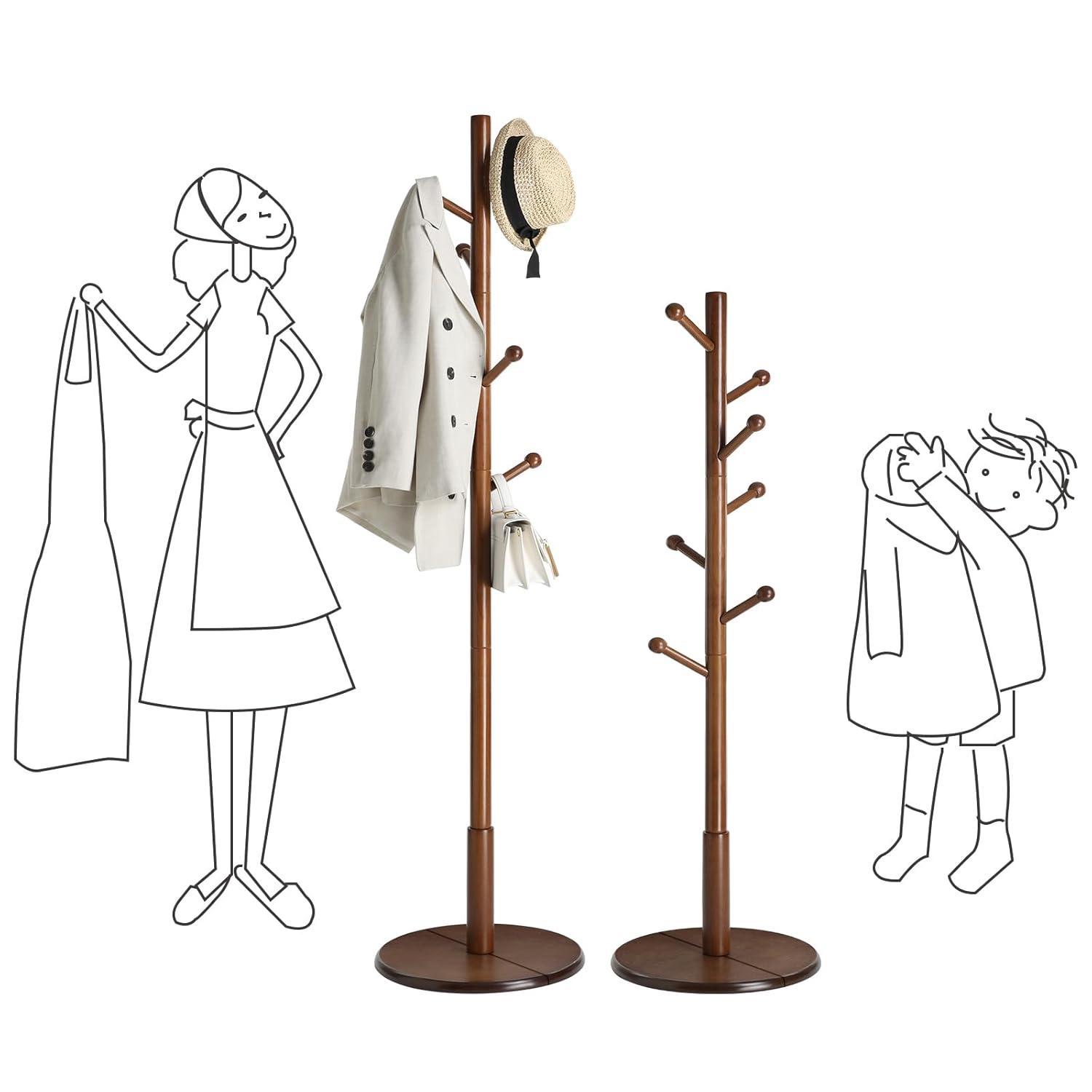 Coat Rack with 7 Rounded Hooks, Hall Tree, Coat Stand Dark Walnut