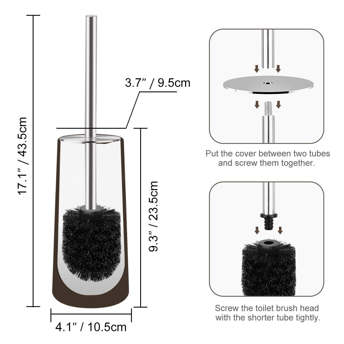 Toilet Brush and Holder, 2 Pack Toilet Brush with 304 Stainless Steel Long Handle, Toilet Bowl Brush for Bathroom Toilet-Ergonomic, Elegant,Durable (Bronze)