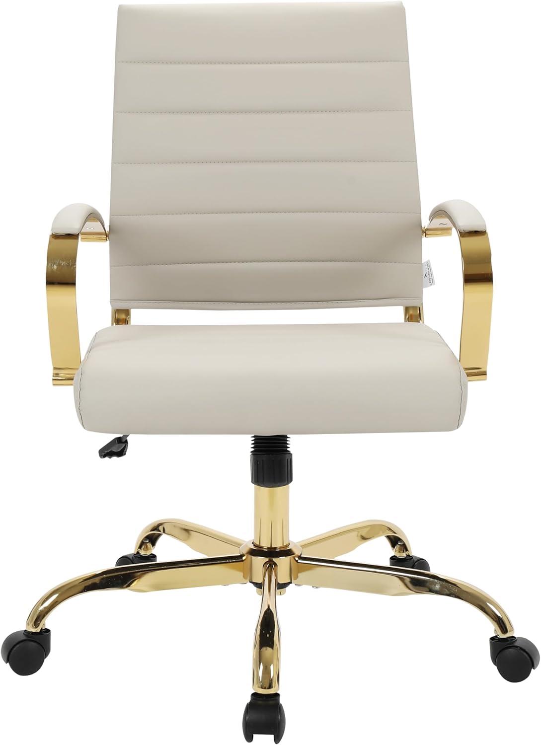 Black Leather Swivel Office Chair with Gold Metal Frame