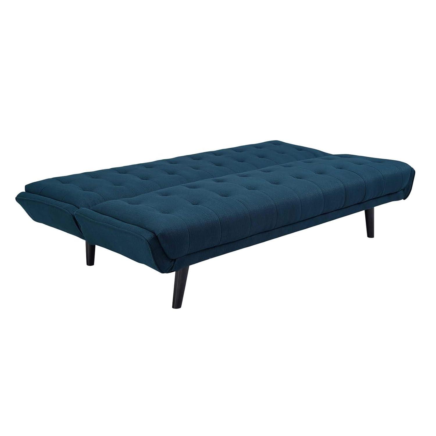 Modway Glance Tufted Convertible Fabric & Wood Sofa Bed in Azure and Black