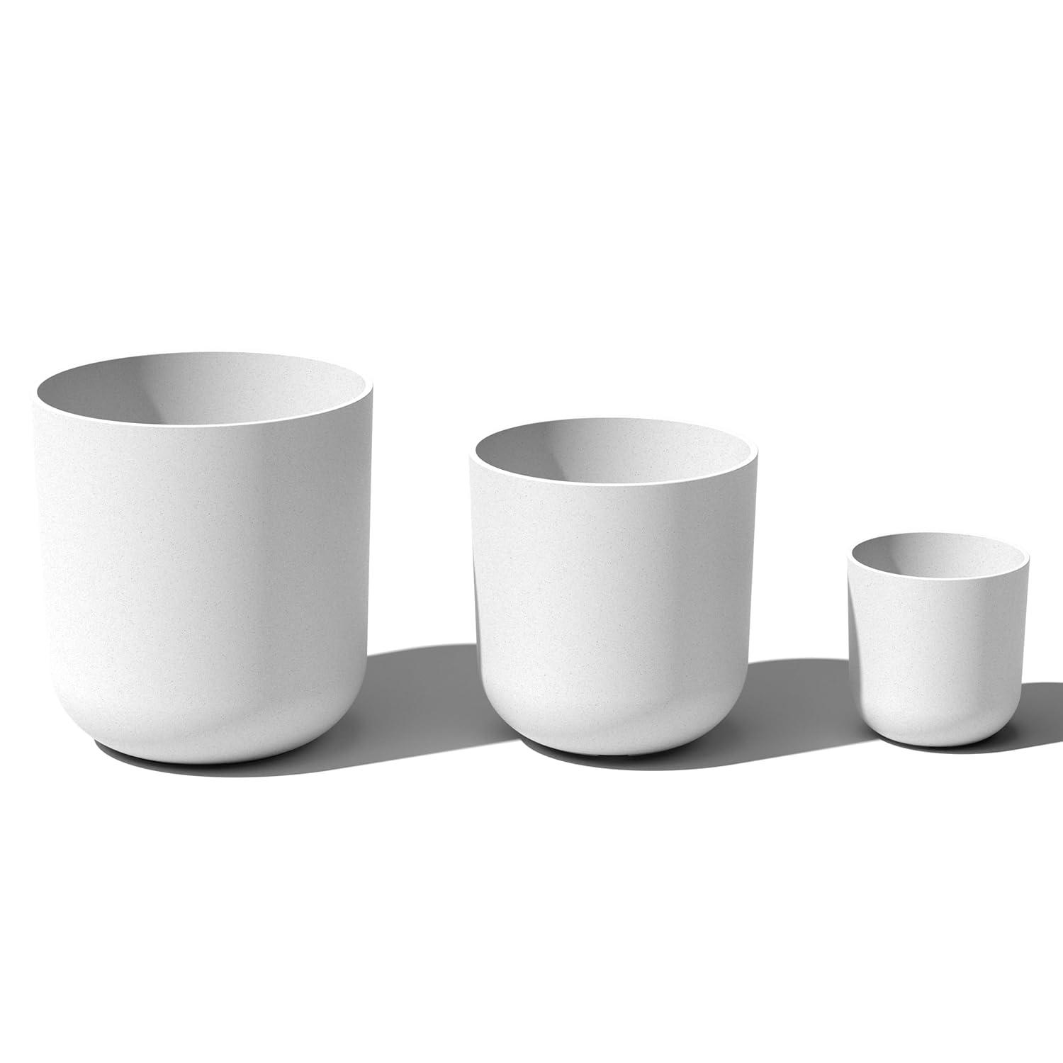 Veradek Kona Series Bundle - Three Piece Set of Plastic-Stone Planters - White