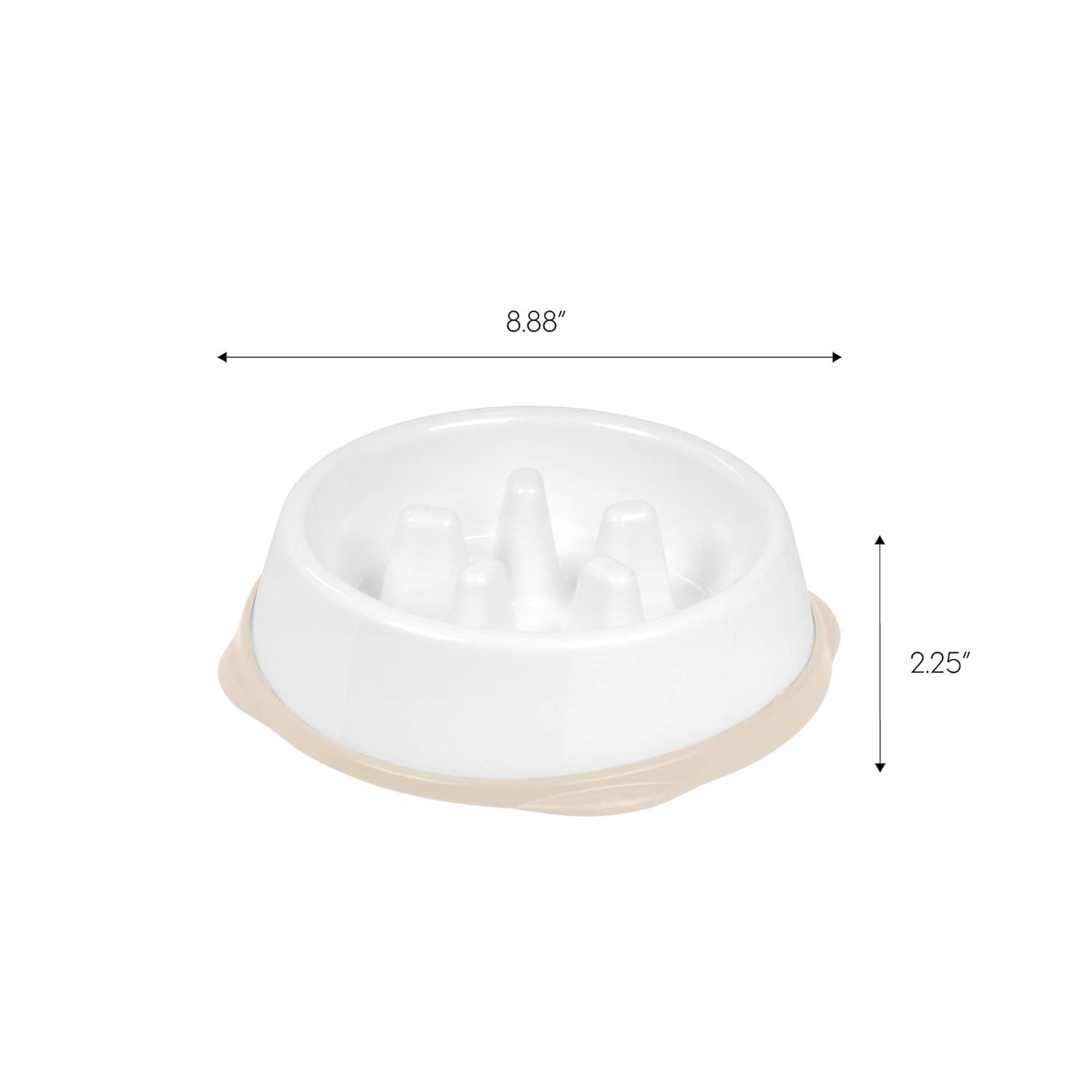 IRIS USA 2 Cup Slow Feeder Dog Bowl for Long Snouted Pets, White/Beige