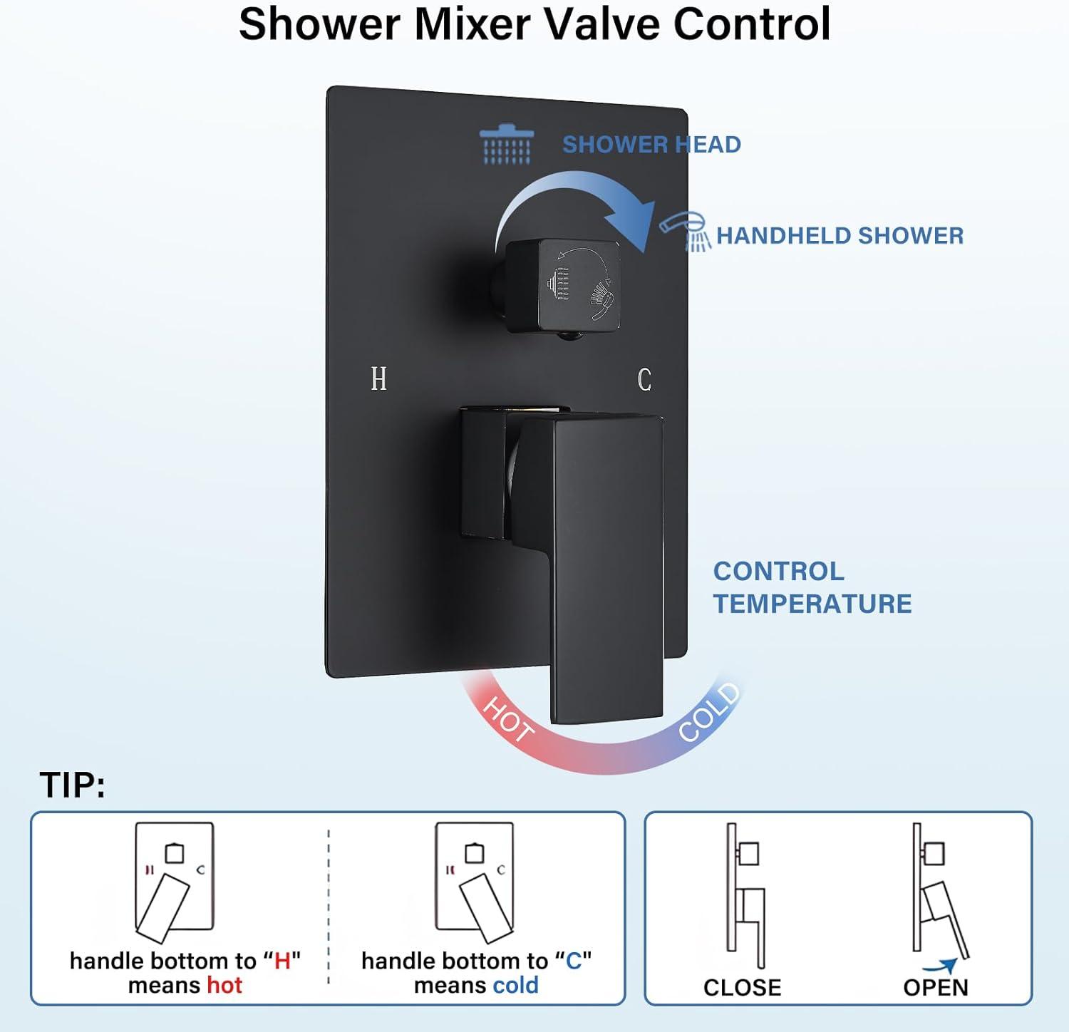 Matte Black 8-Inch Rainfall Shower System with Handheld Spray