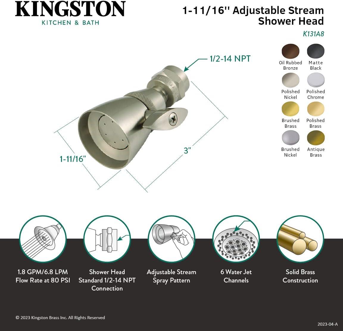 Kingston Brass Shower Scape 1-3/4-Inch Round Adjustable Jet Spray Brass Shower Head