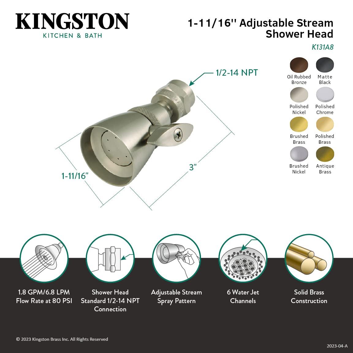 Kingston Brass Shower Scape 1-3/4-Inch Round Adjustable Jet Spray Brass Shower Head