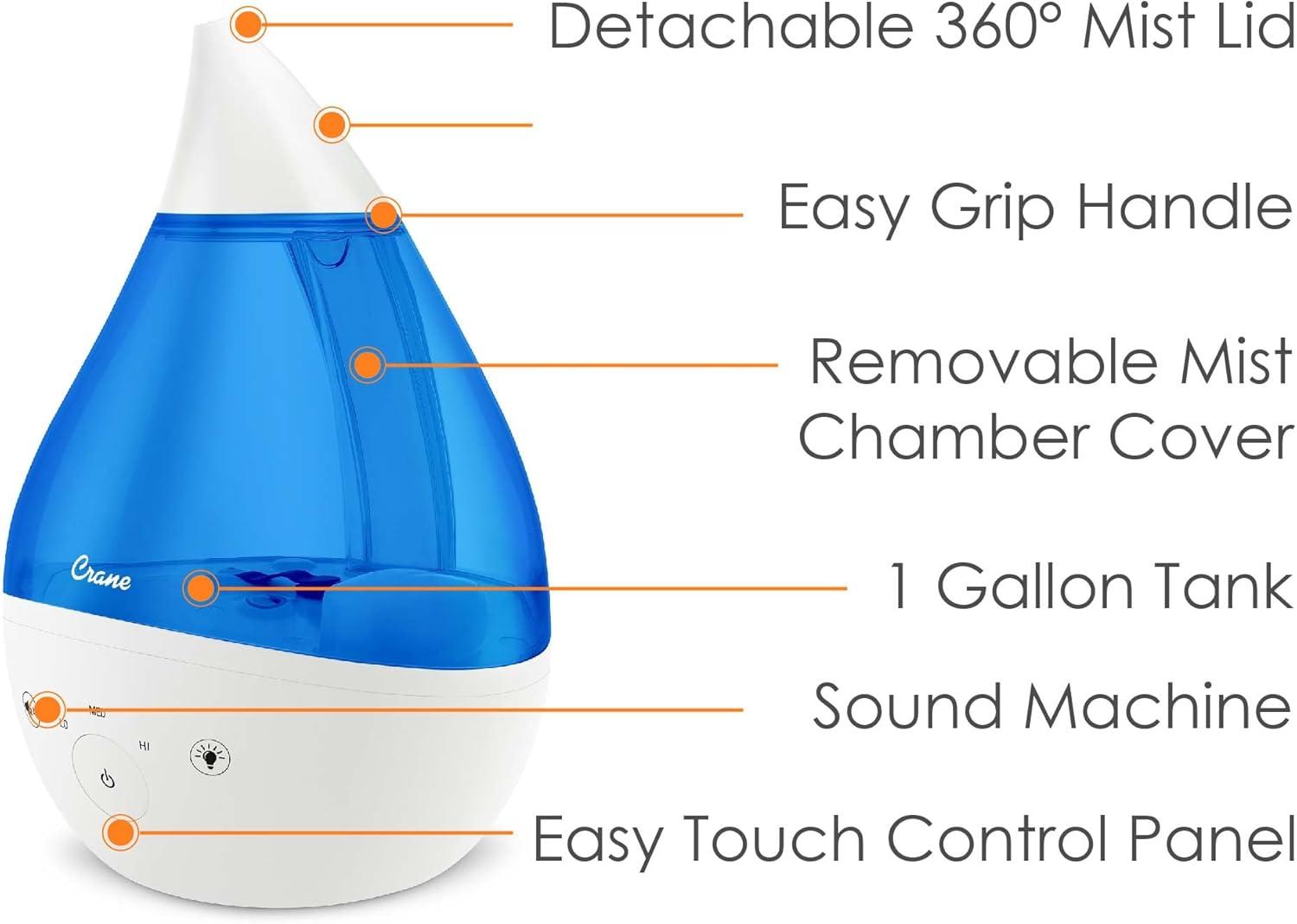 Crane Drop 4-in-1 Ultrasonic Cool Mist Humidifier with Sound Machine - 1gal