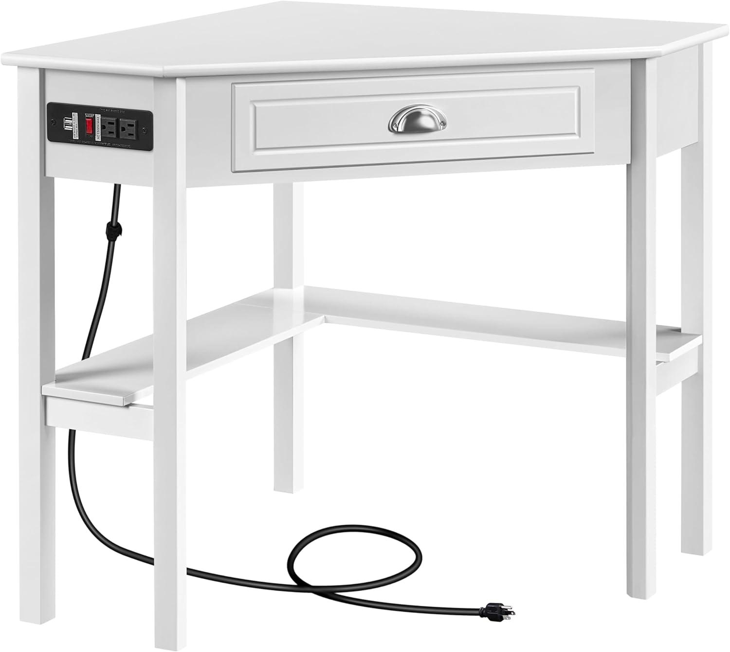 Yaheetech Corner Computer Desk Workstation with Power Outlet White