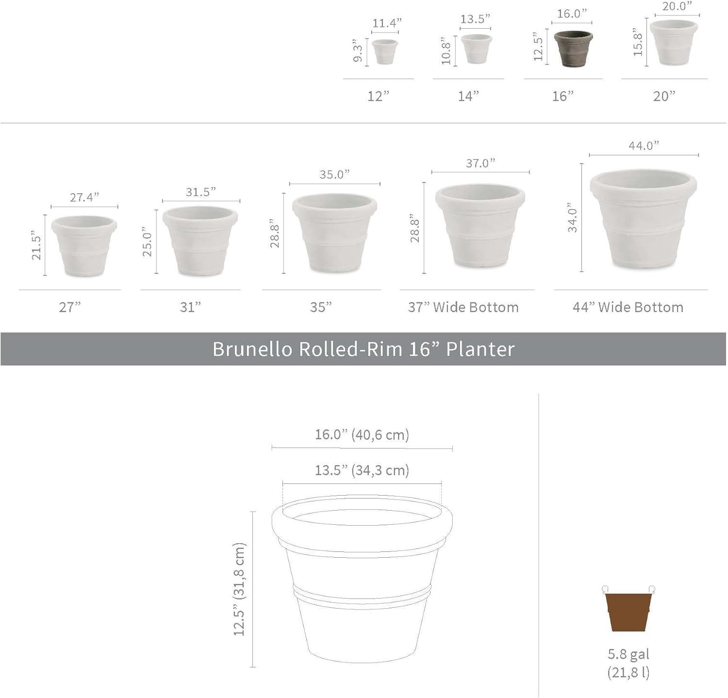 Crescent Garden Brunello Classic Rolled-Rim Plant Pot, Rust, 16in