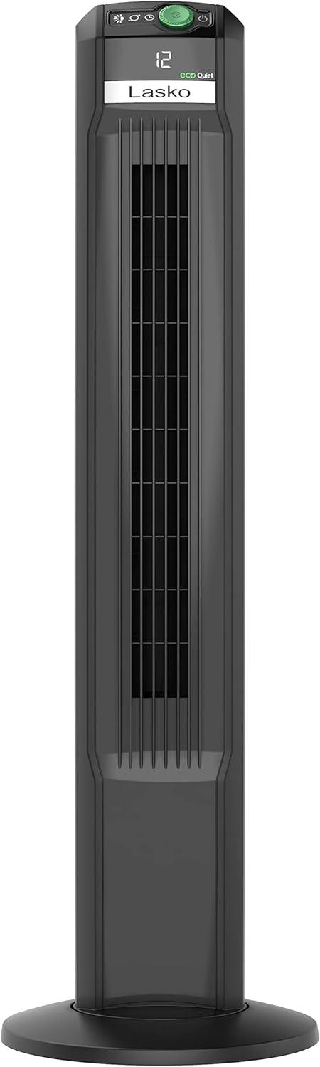 Lasko 42" EcoQuiet 12-Speed DC Motor Tower Fan with Remote Control, Black, T42700, New