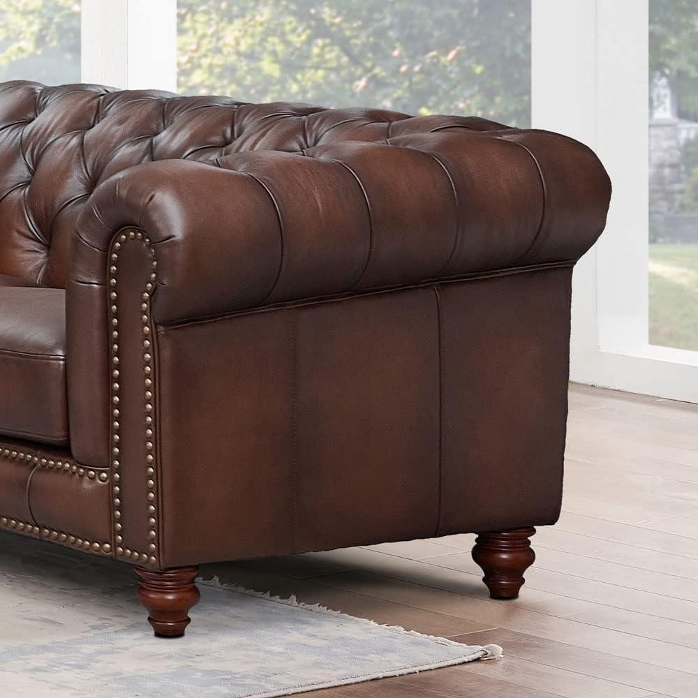 Caramel Brown Leather Chesterfield Sofa with Nailhead Trim