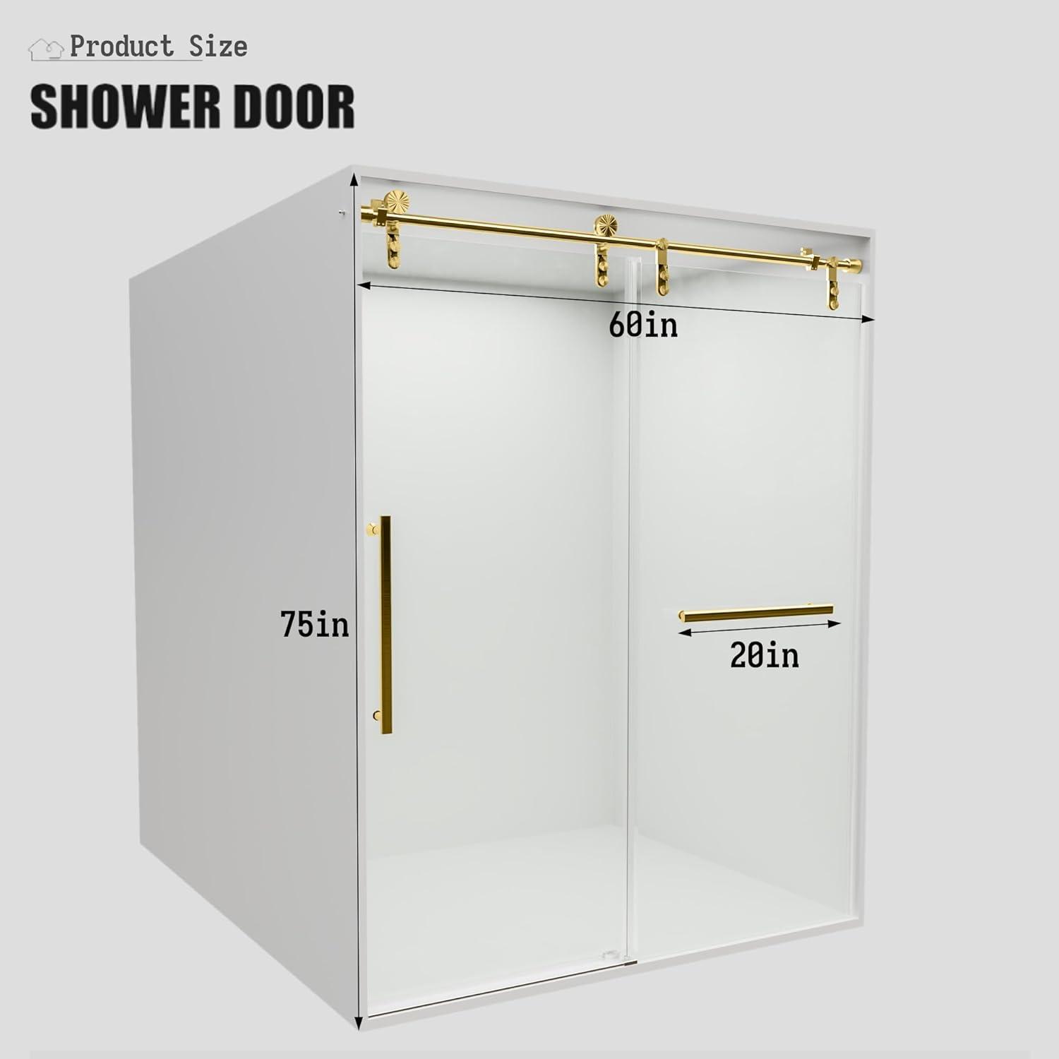 Gold Frameless Sliding Shower Door with Clear Glass and Stainless Steel Handle