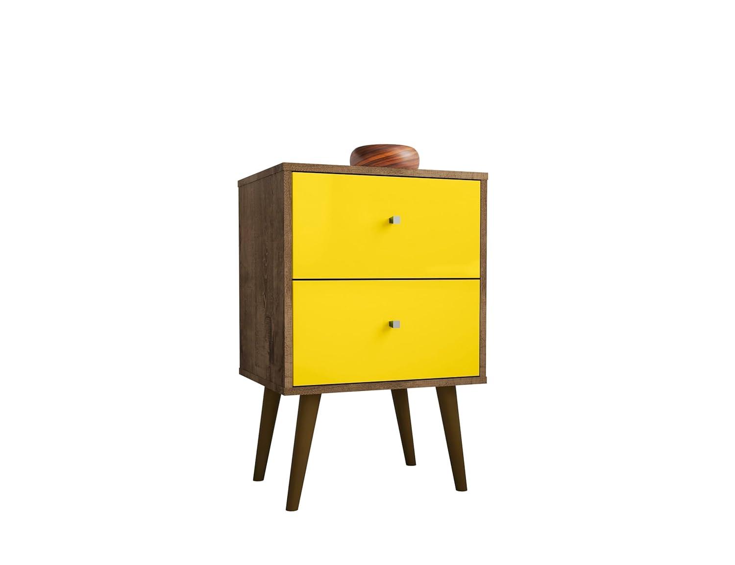 Liberty 2.0 Mid Century Modern Nightstand Rustic Brown/Yellow - Manhattan Comfort