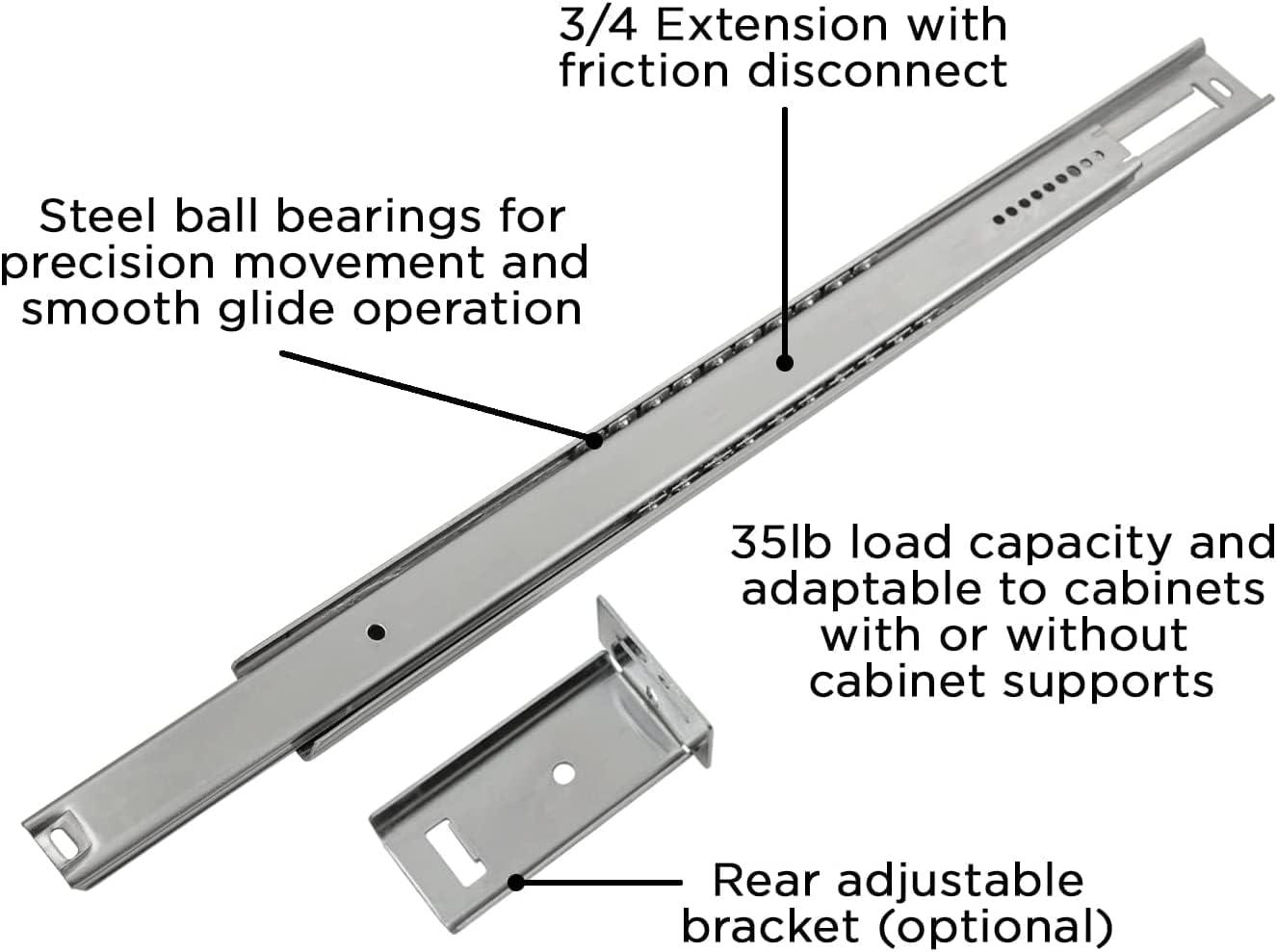 Drawer Slide Center Mount 3/4 Extension Cadmium Finish