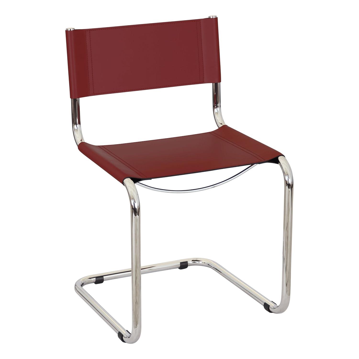Breuer Chair Company Mart Stam Cantilever Side Chair w/ Chrome Steel Frame & Dark Red Bonded Leather by Furnish Theory