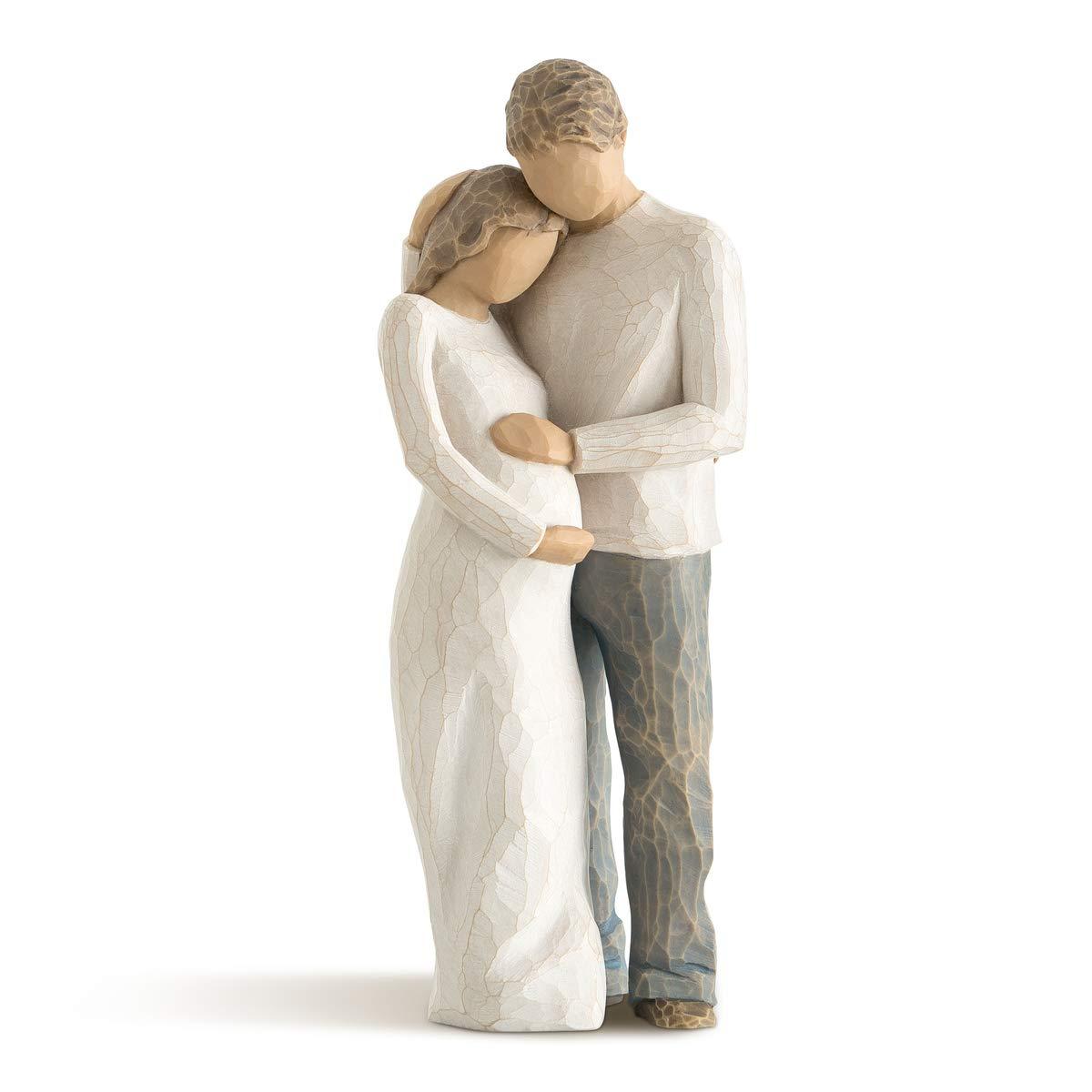 Hand-Painted Resin Family Embrace Sculpture, 8.5" Cream and Blue