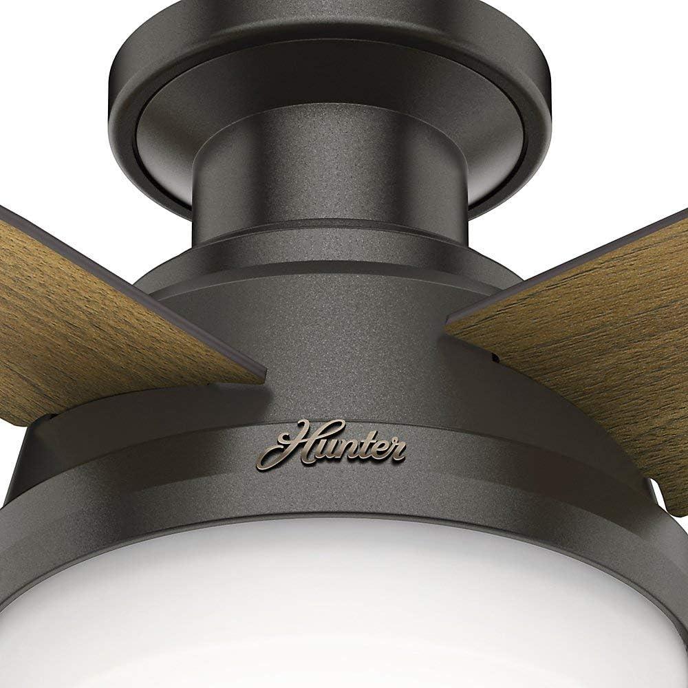 Hunter Fan Dempsey Low Profile 44" 4 - Blade Indoor Flush Mount Small Room Ceiling Fan with Lights and Remote
