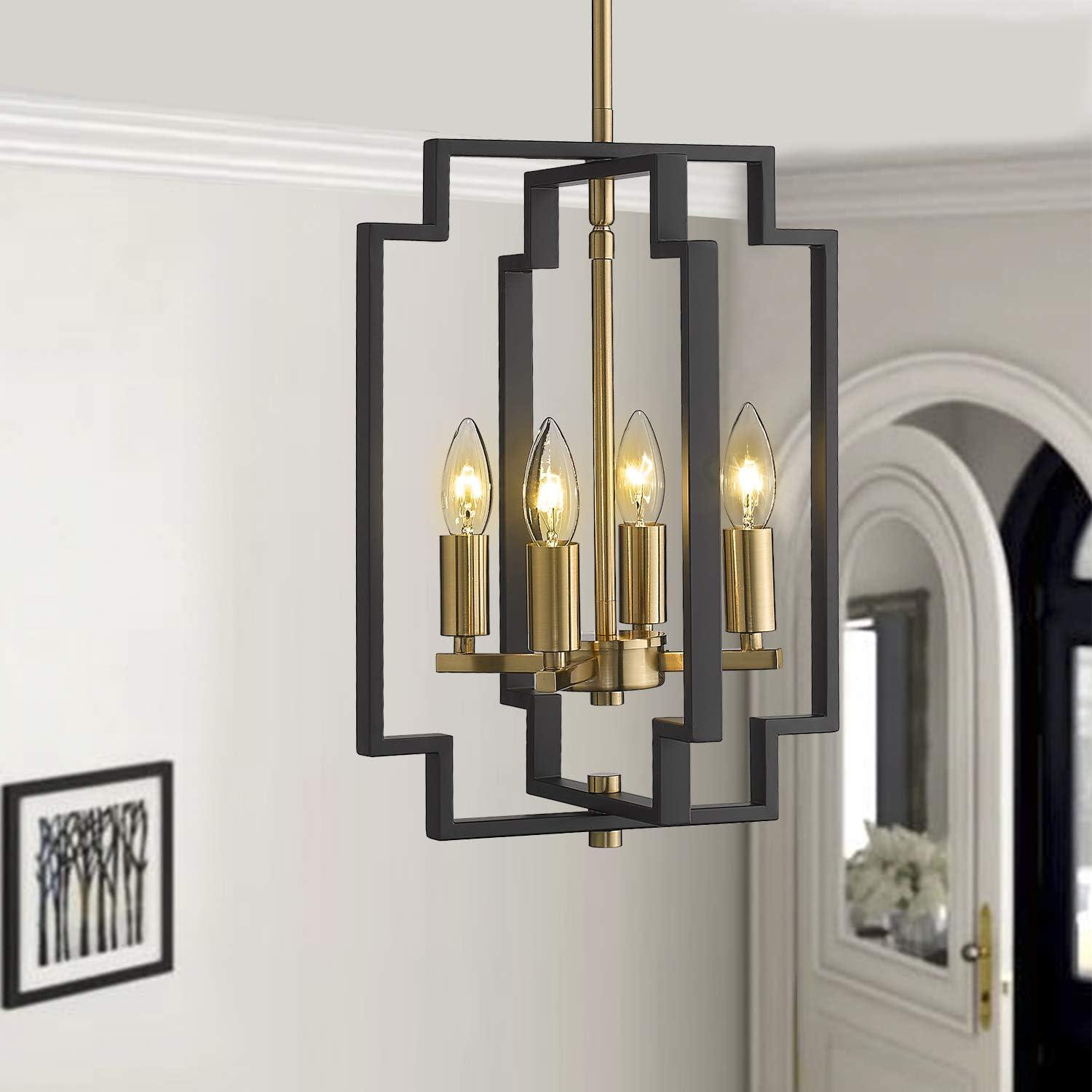 Black and Gold Modern Metal 4-Light Pendant Chandelier