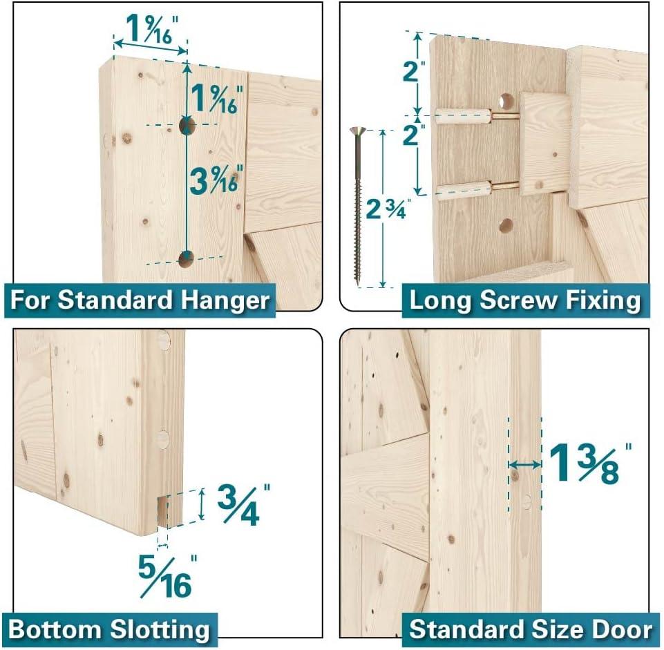 Hassch 30"x84" Unfinished Sliding Barn Door, K Frame, Natural Solid Spruce Wood, Requires Simple DIY Assembly