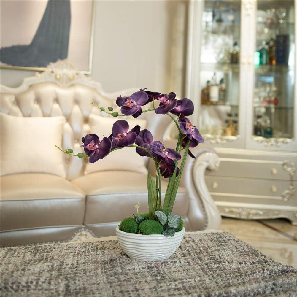 Large Artificial Potted Orchid Plant, Silk Flower Arrangement with Ceramics Vase, Deep Purple