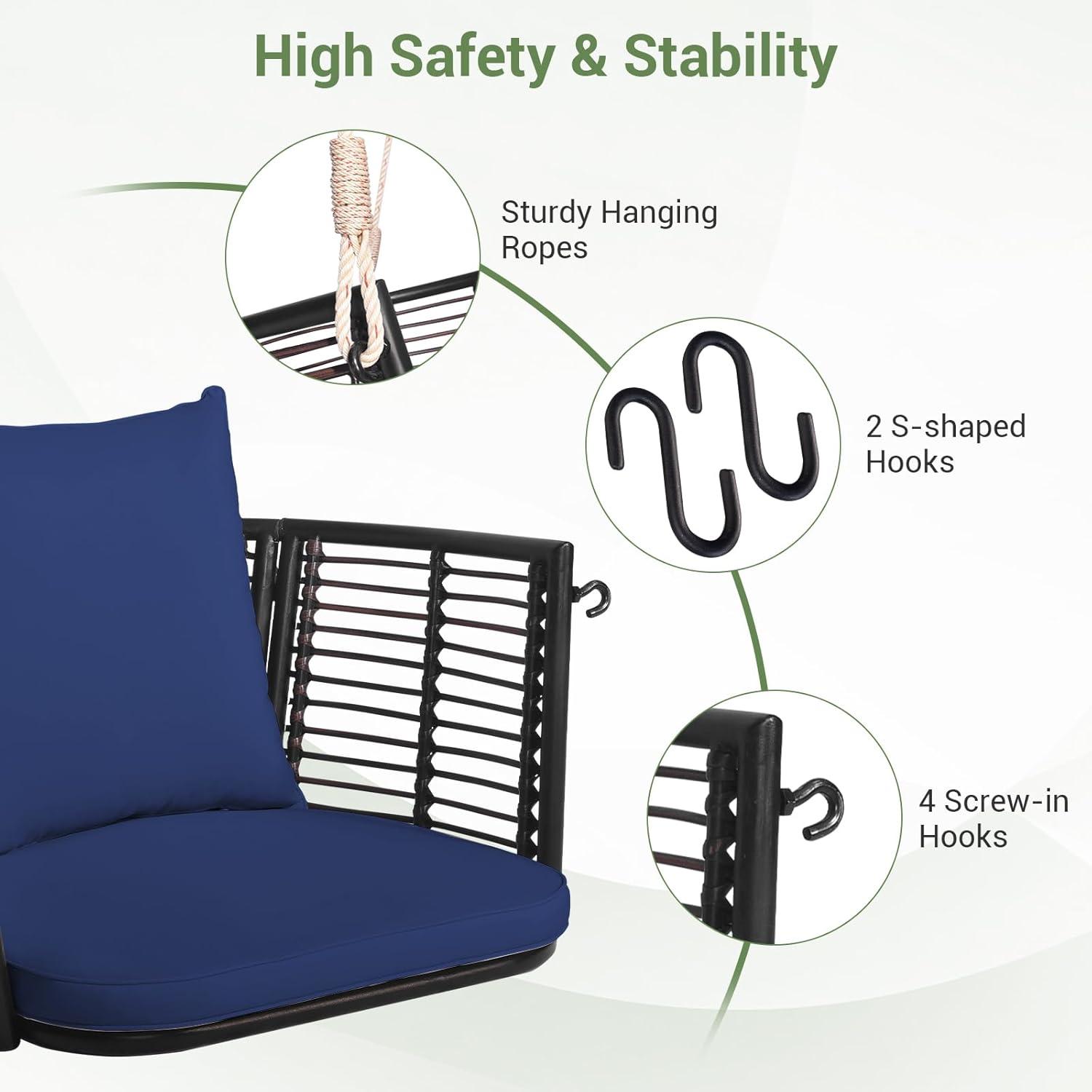 Arlmont & Co. Arlmont & Co. Patio Hanging Rattan Basket Chair Swing Hammock Chair With Seat Cushion